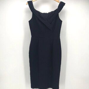 Gianni Bini Navy Blue Off The Shoulder V Neck Retro Sheath Dress